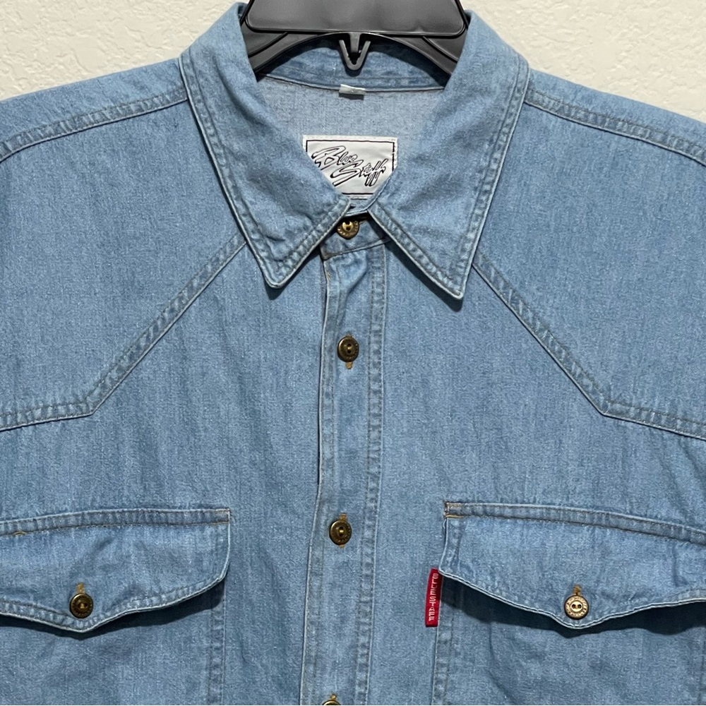 Blue Staff Men’s Denim Short Sleeve Shirt Size Large 100% Cotton